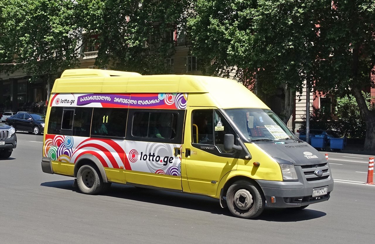 A Georgian marshrutka minibus on a city street
