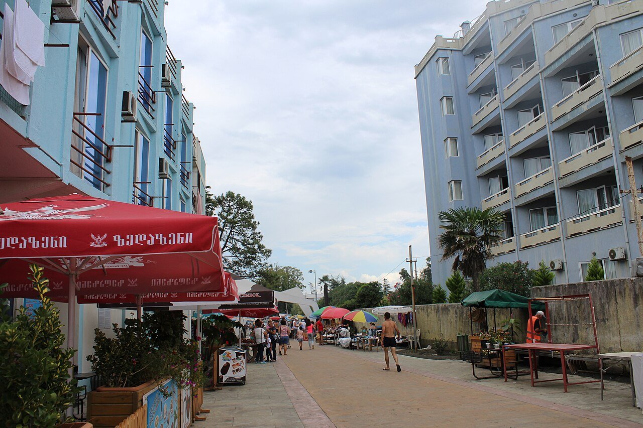Ureki beach promenade and Black Sea coast in warm weather